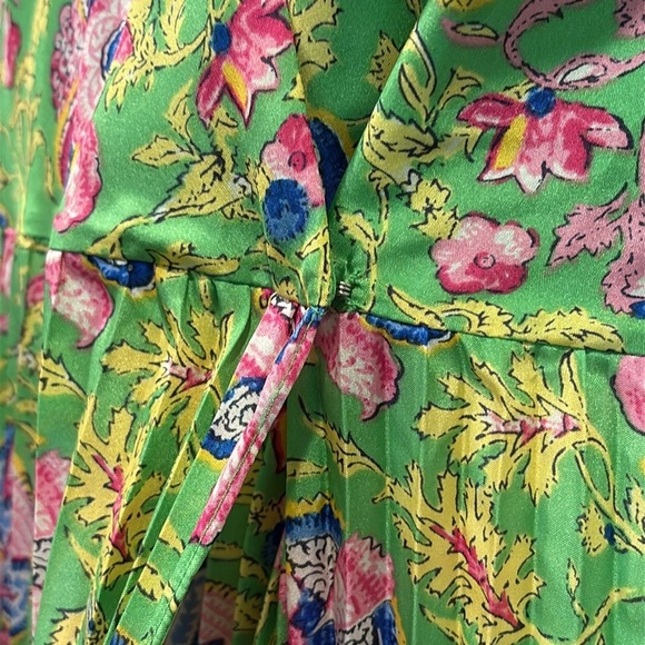 Ralph Lauren Vintage V-Neck Paisley Silk Wrap Pleated Tie Dress Green Multi 10 - Picture 7 of 14